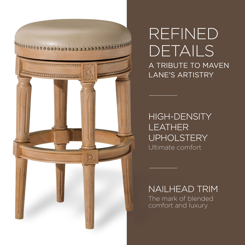 Weathered Oak Backless Bar Stool with Vegan Leather H840241