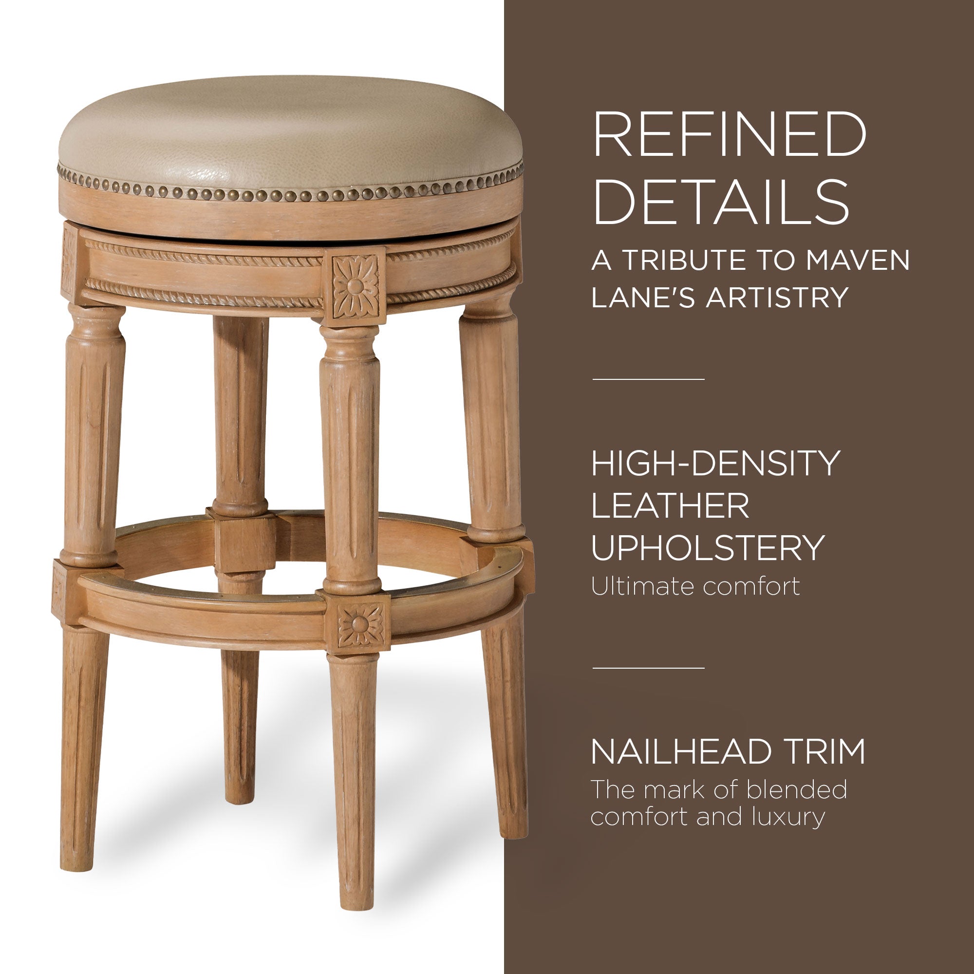Weathered Oak Backless Bar Stool with Vegan Leather H840241