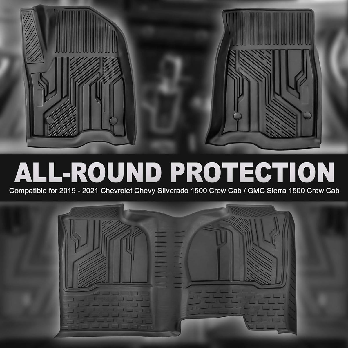 Rubber Seat TPE Floor Liners Mats for Chevrolet Silverado 1500 GMC Sierra Crew Cab Front Rear Rows F8440