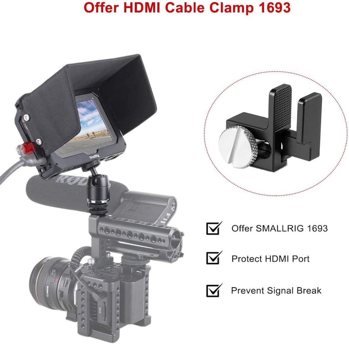Director Monitor Cage Accessory Kit for 5 inches Monitor with HDMI Clamp, Sunhood, Ballhead and Cold Shoe Adapter W6247