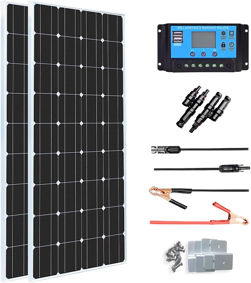 200W 12V Monocrystalline Solar Panel Starter Kit with 20A Charge Controller D130