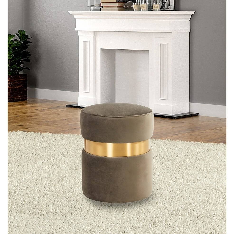 Light Grey Round Velvet Ottoman B860880