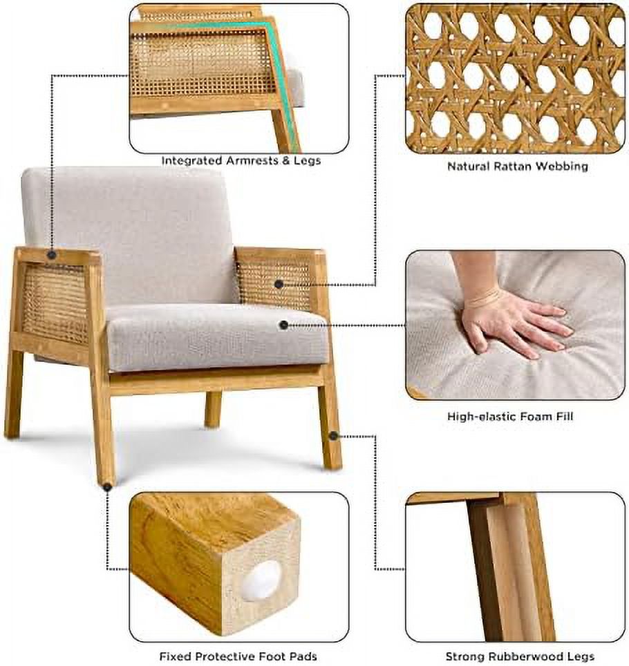 Beige Linen Accent Chair with Wood Legs N47690