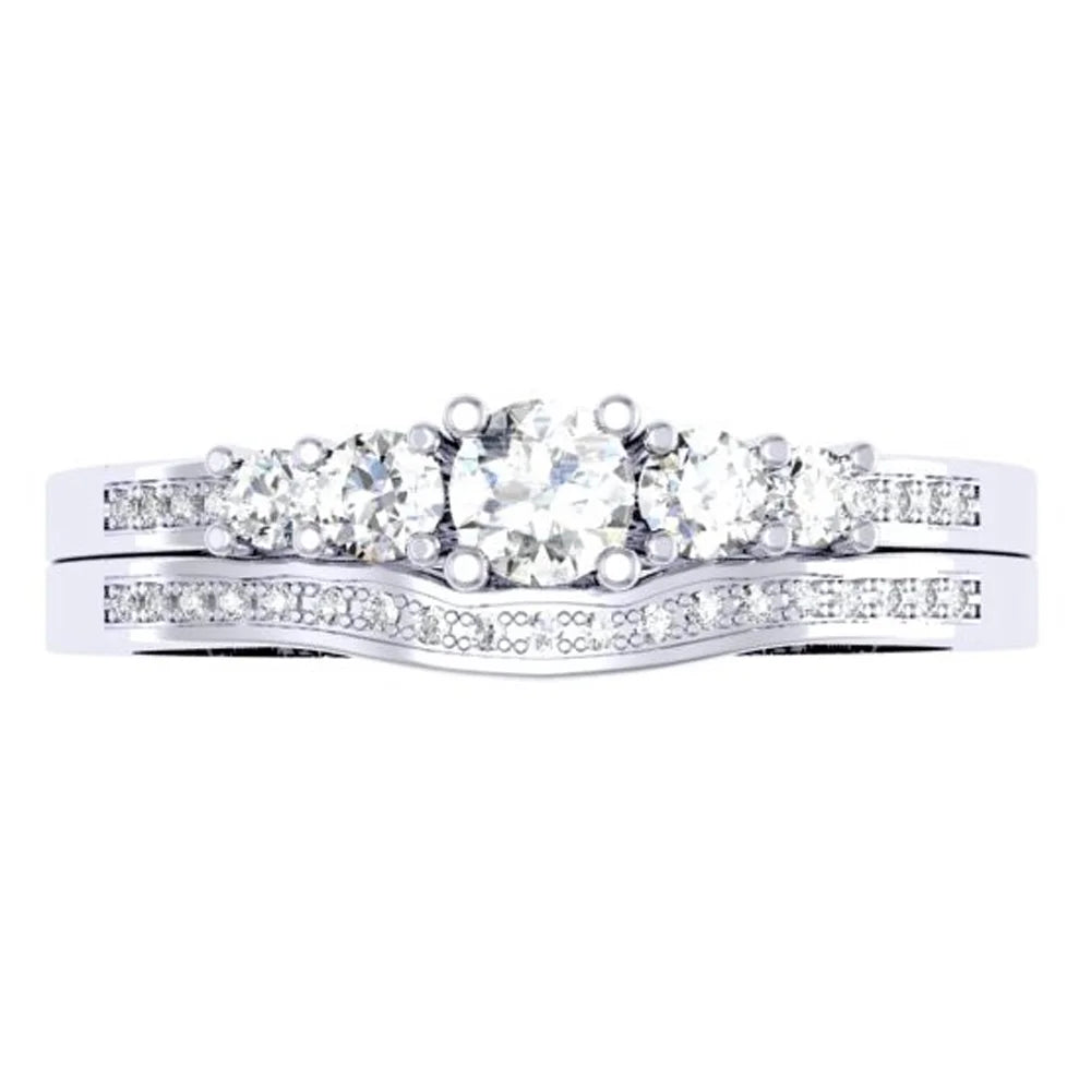 0.45 Carat 14k Round Diamond Bridal Engagement Ring Matching Band Set White Gold Size 8 C223853