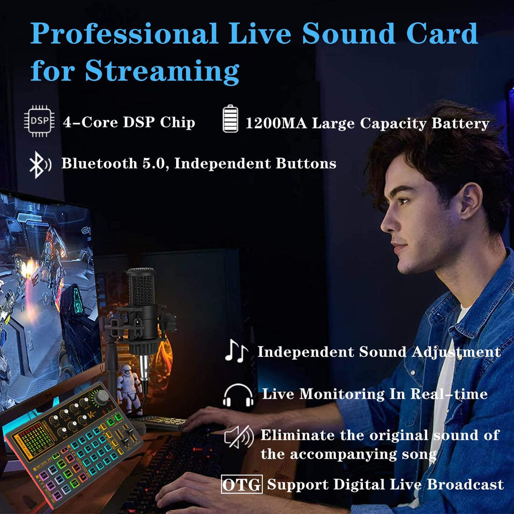 Professional Audio Mixer Sound Card with DJ Mixer Effects, Voice Changer and LED Light, Pack of 2 S285716