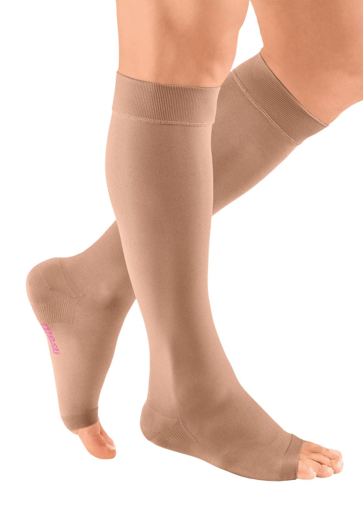 Calf High Open Toe Beige Compression Stockings X896002
