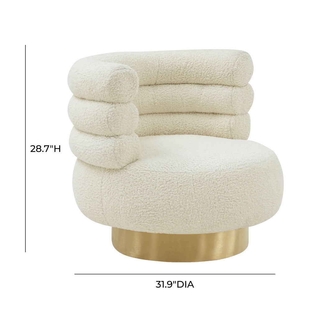 Cream Faux Shearling Swivel Chair with Gold Base H245658