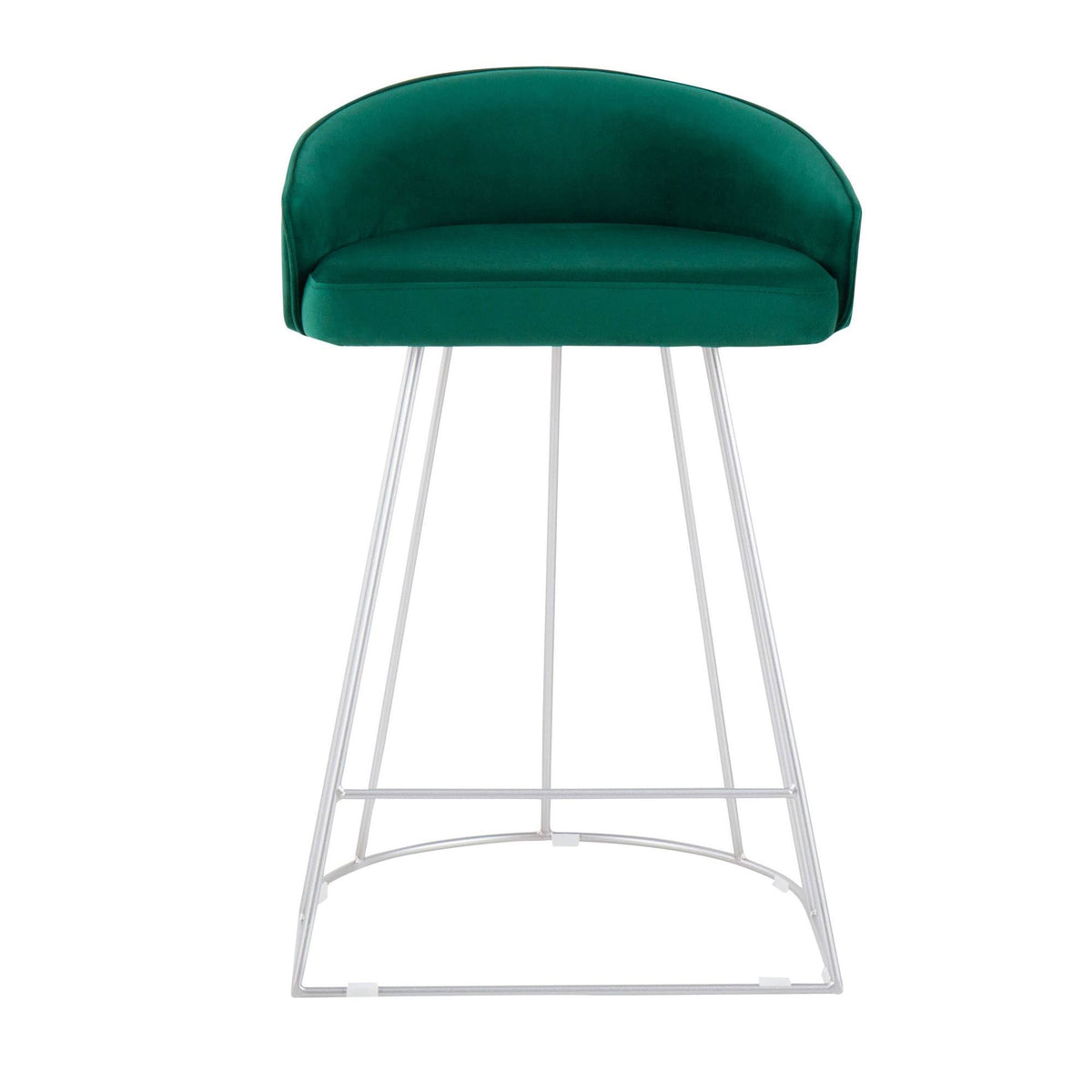 Green Velvet and Silver Steel Counter Height Stool Set of 2 H79497