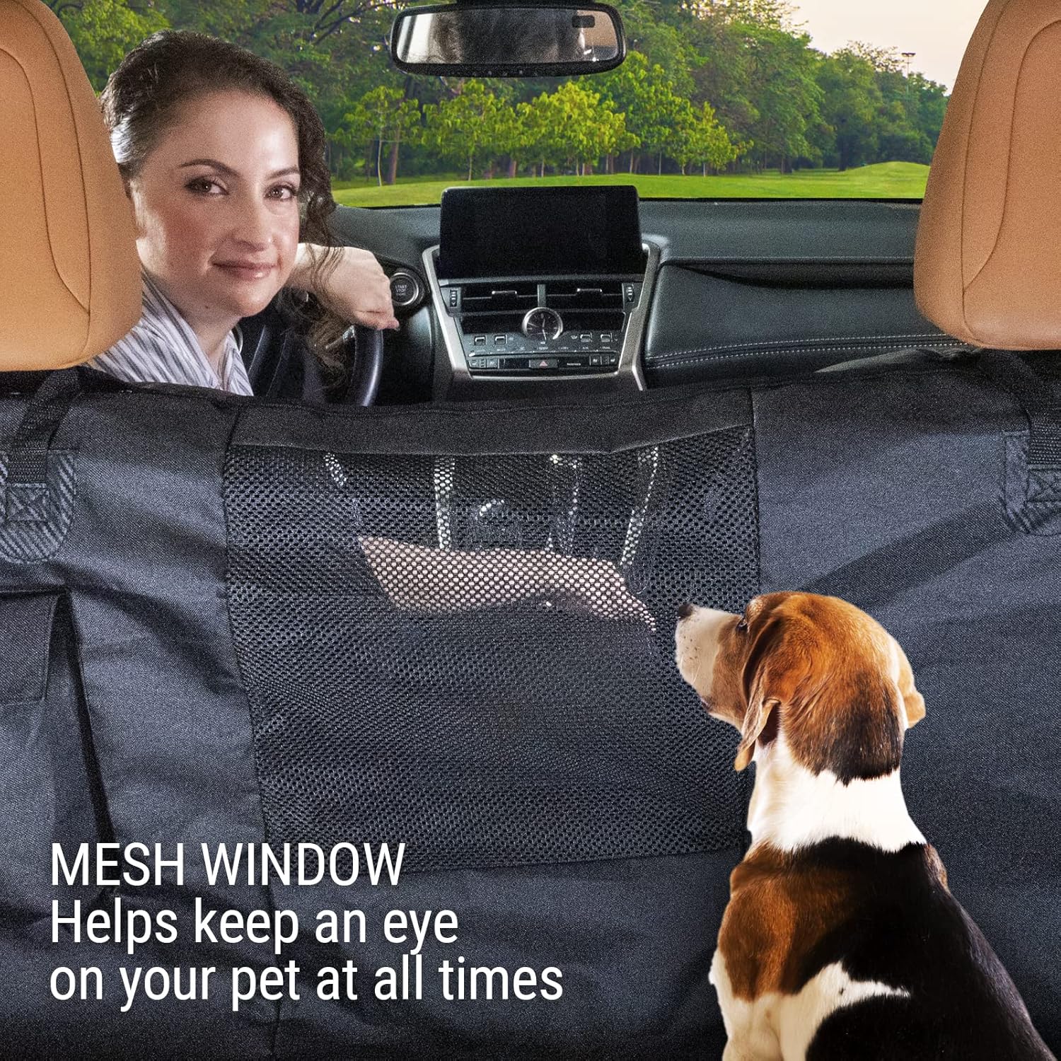 Heavy Duty Dog Hammock Bench Seat Cover with See-Thru Mesh Window G1112