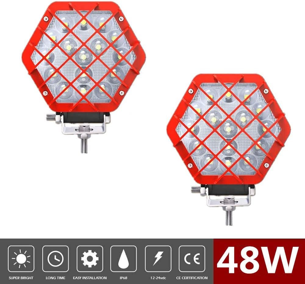7” 51W Led Tractor Work Lights, 12V Round Off-Road Driving Flood Lights (4 Pcs Red) Pack of 2 N57341