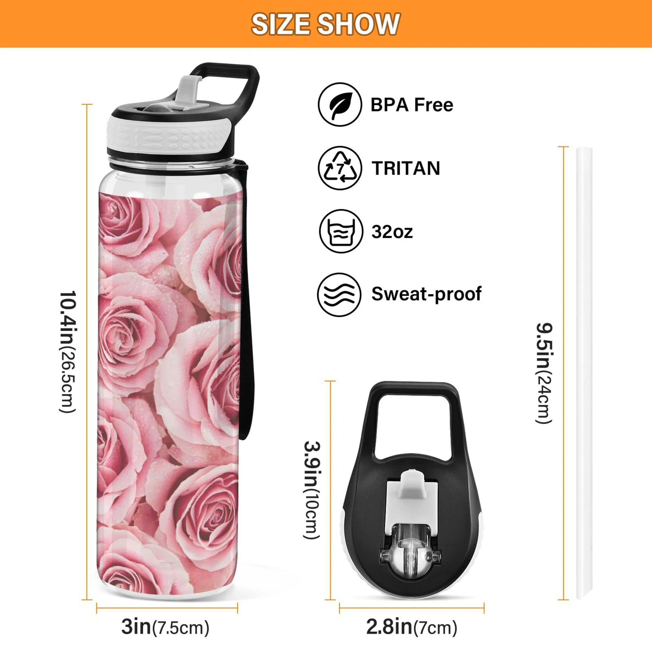 Pink Roses Flowers 32oz Tritan Leakproof Sports Bottle Y7782