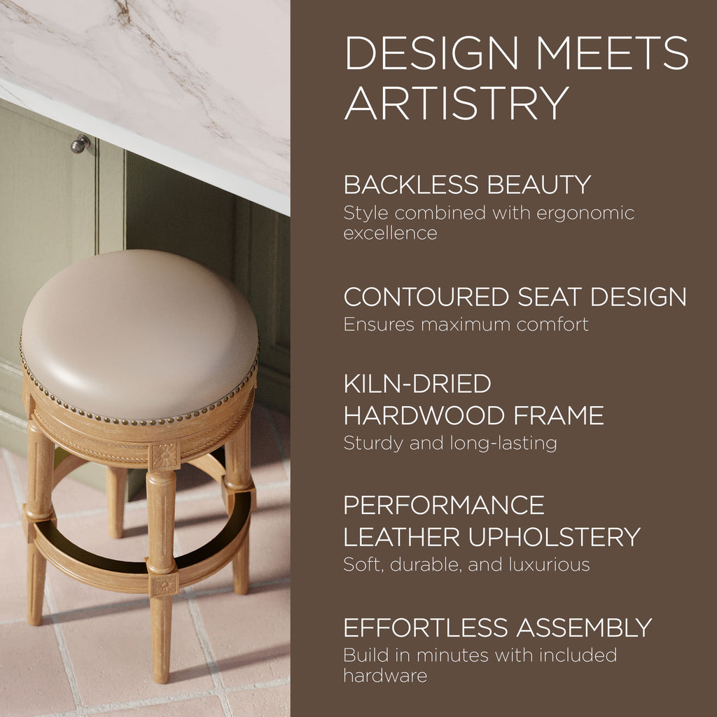 Weathered Oak Backless Bar Stool with Vegan Leather H840241