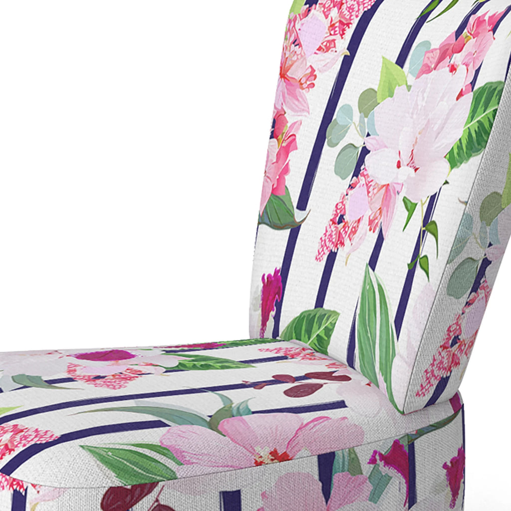 Pink and White Tropical Flowers Upholstered Accent Chair A795
