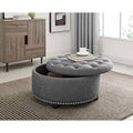 Grey Polyester Tufted Round Storage Ottoman J27225