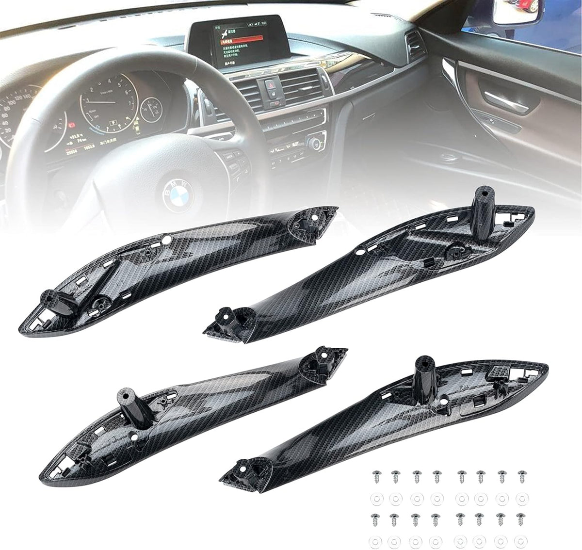 Carbon Fiber Inner Door Pull Handles Kit Replacement for BMW 3 Series 4 Series Pack of 2 U3261