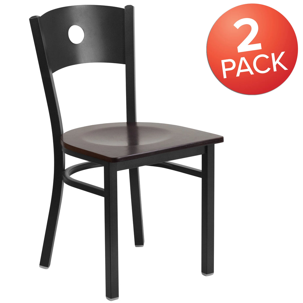 Black Circle Back Metal Restaurant Chair with Walnut Wood Seat T475460