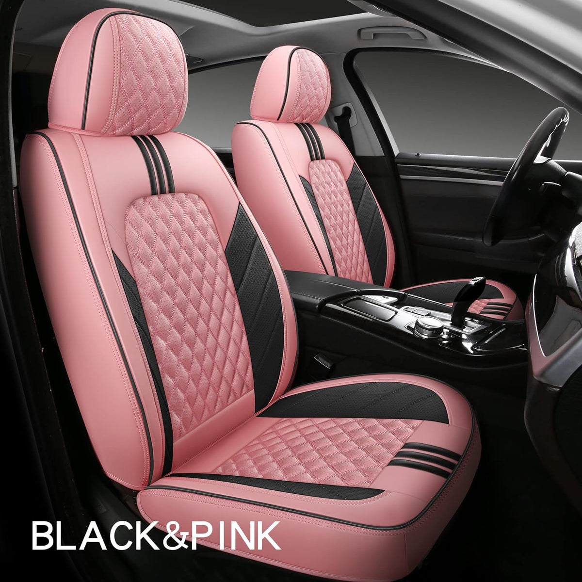 Pink Synthetic Leather 5-Seater Full Set Car Seat Covers K3529