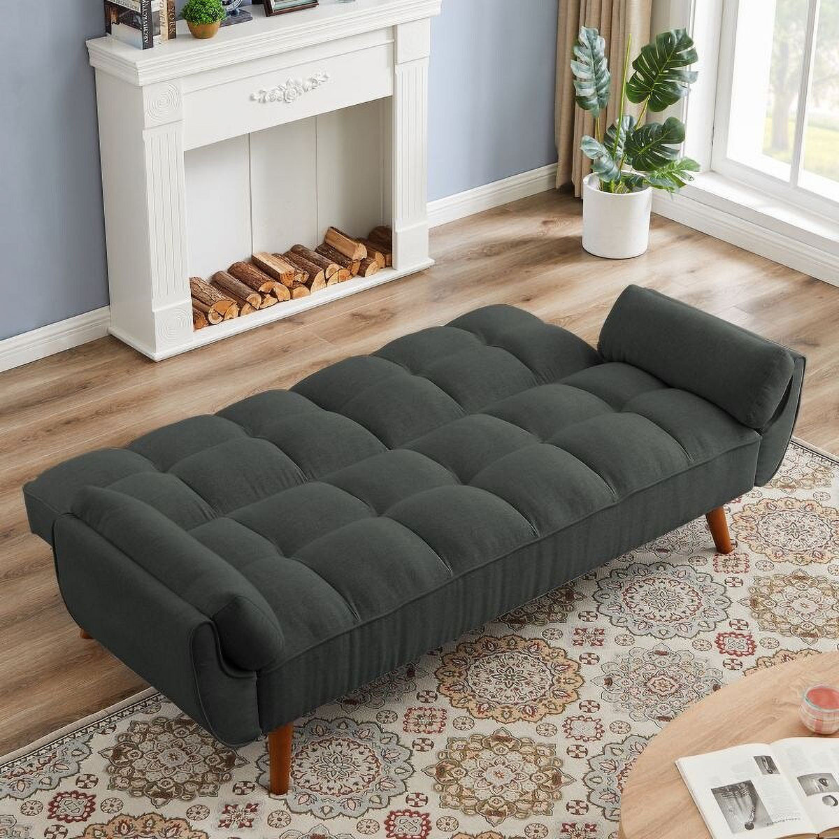 Dark Gray Convertible Sofa Bed with Pillows S51108