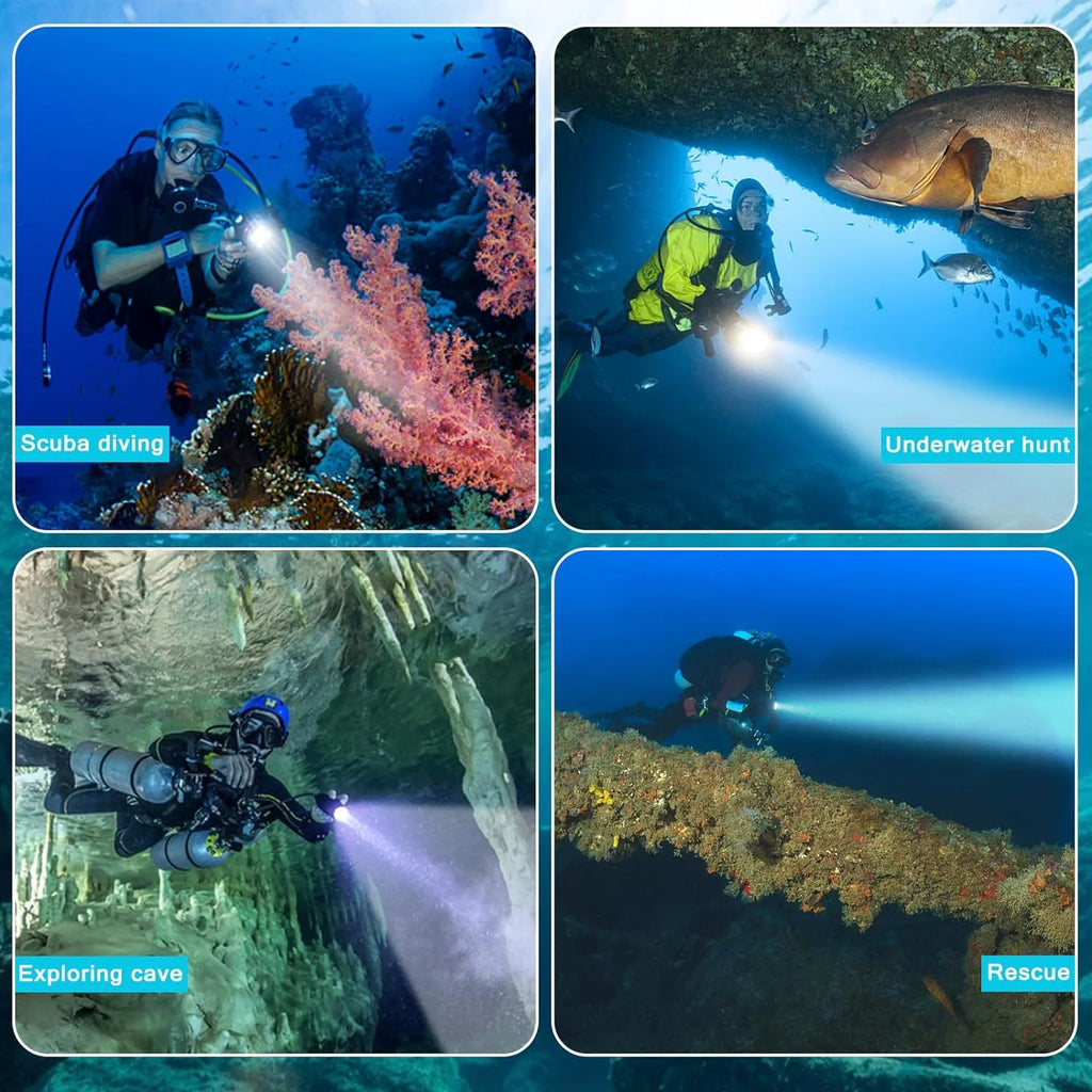 Rechargeable Underwater Dive Flashlight with Battery and Charger F45090
