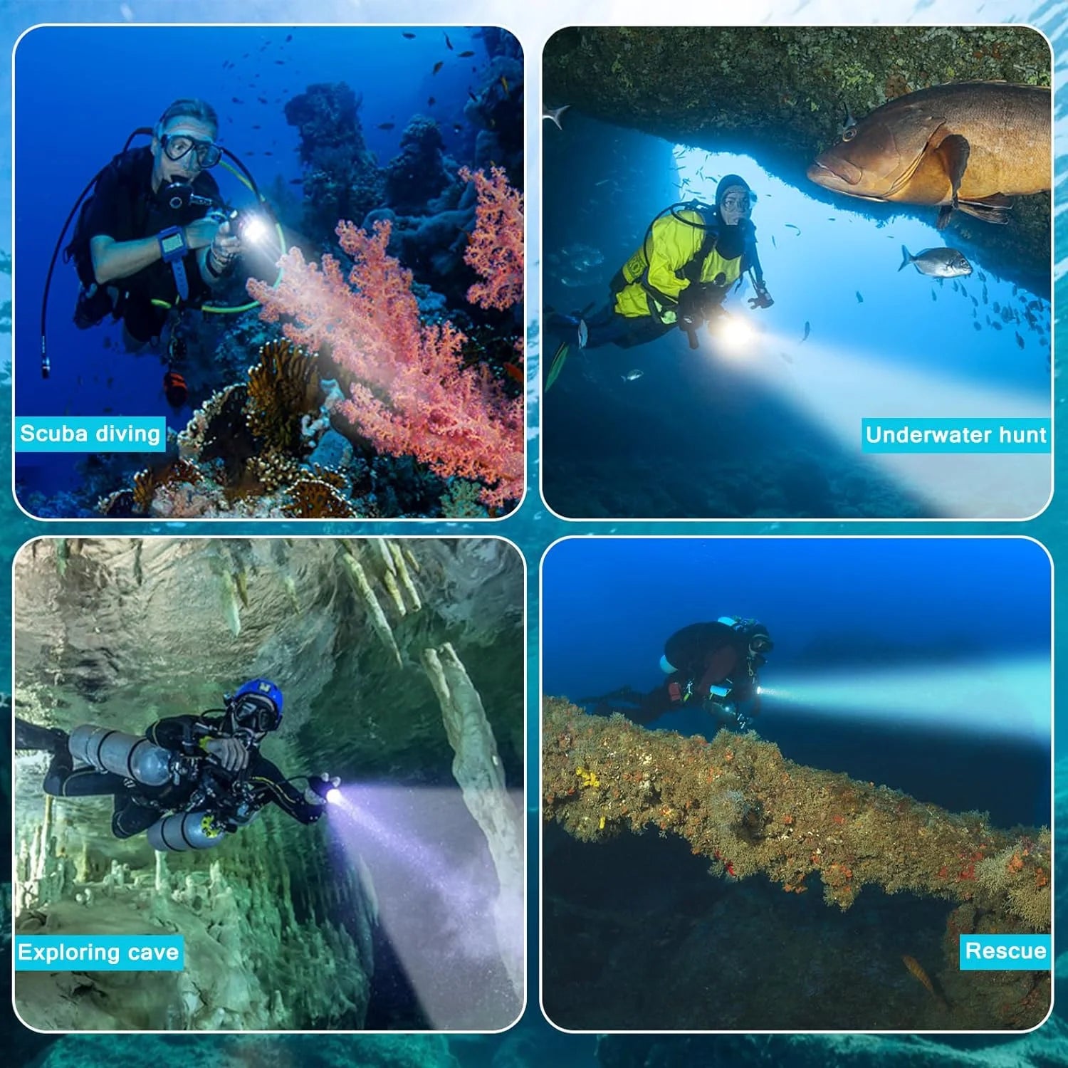 Rechargeable Underwater Dive Flashlight with Battery and Charger F45090