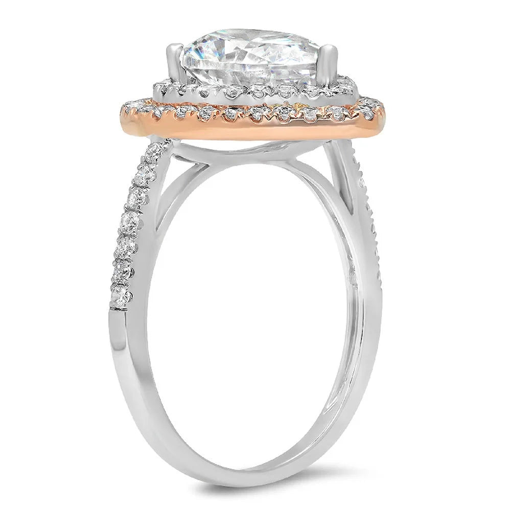 18K White/Rose Gold Halo Solitaire Ring with Accents B642