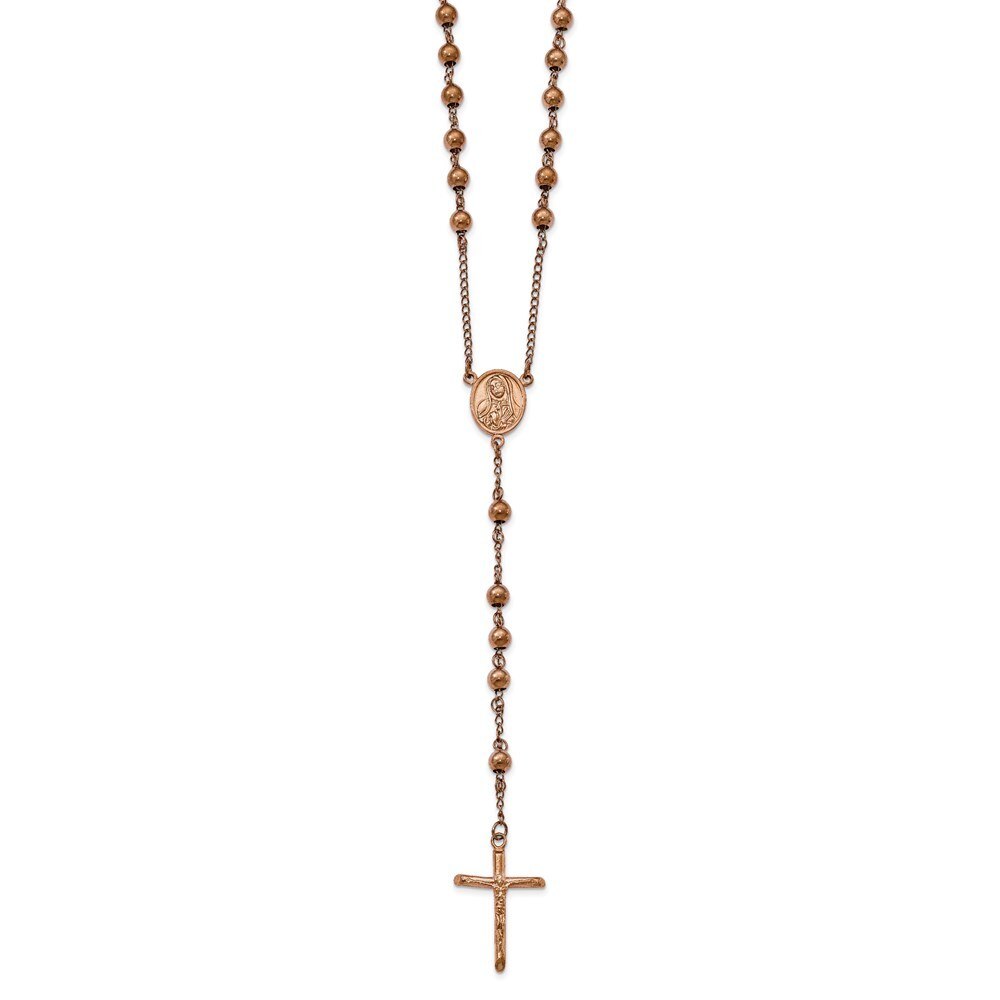 30" Stainless Steel Pink Plated Rosary Necklace R632
