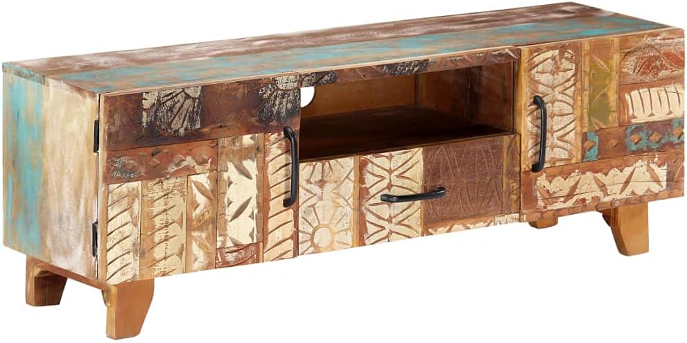 Hand Carved TV Cabinet Solid Reclaimed Wood G65557