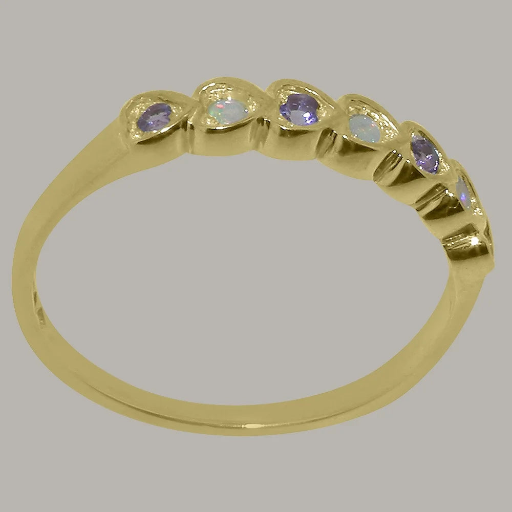 9k Yellow Gold Ring with Natural Opal & Amethyst Eternity Ring H981