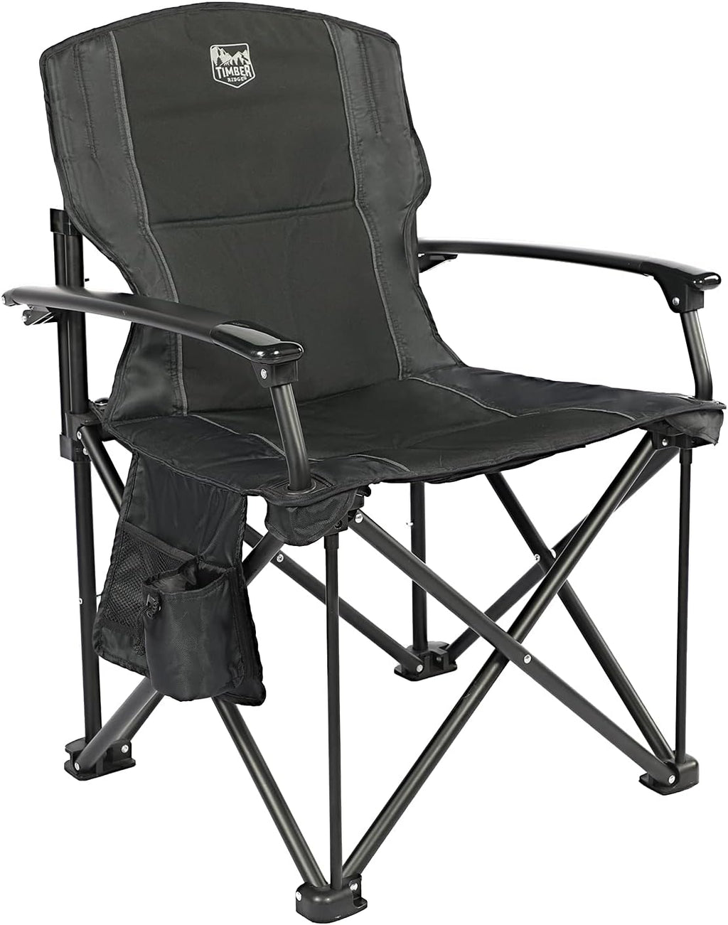 Folding Camping Chair with Padded Hard Armrest and Cup Holder Including Carry Bag (Black) S6310