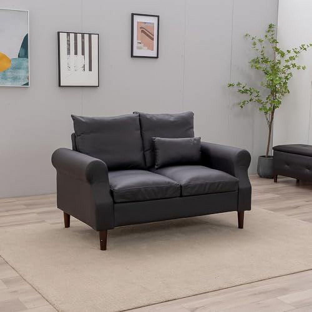 Black Faux Leather 2-Seat Sofa with Wood Leg W881