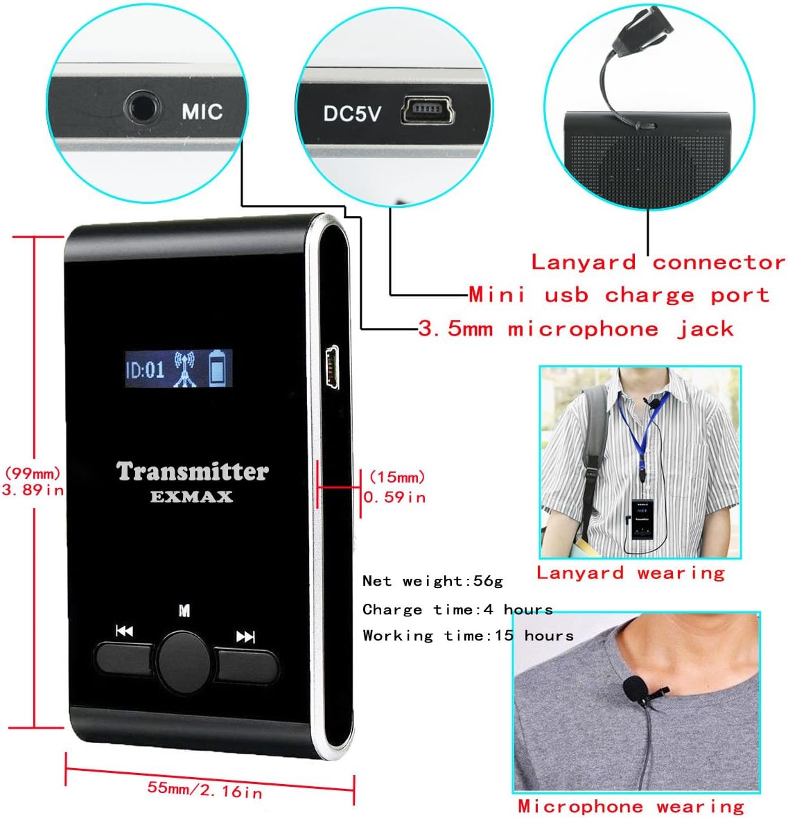 Wireless Tour Guide System with Lavalier Microphone (1 Transmitter 3 Receivers) N18274