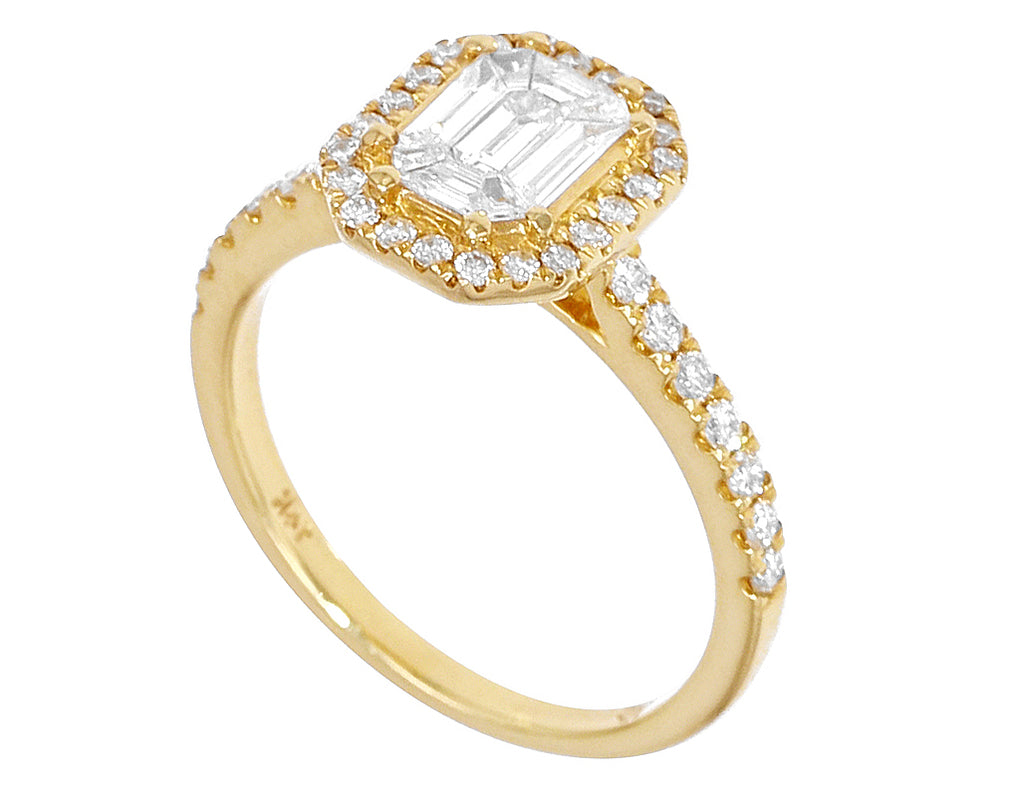 Emerald Diamond 0.75CT Engagement Ring 14K Yellow Gold P205
