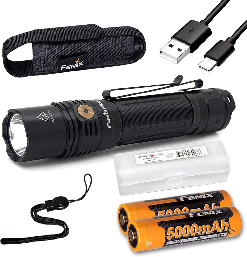 1600 Lumen Type-C USB Rechargeable Tactical Flashlight with 2X Batteries and Battery Organizer R171286