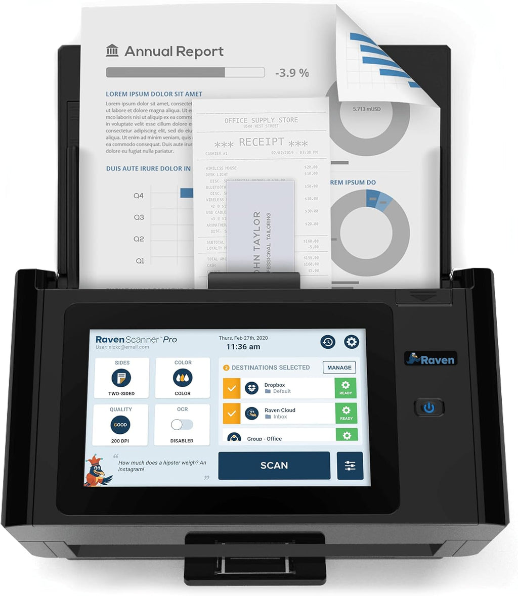 Raven Pro Document Scanner with Touchscreen, Color Duplex Feeder, Wireless, WiFi, Ethernet, USB Y27393