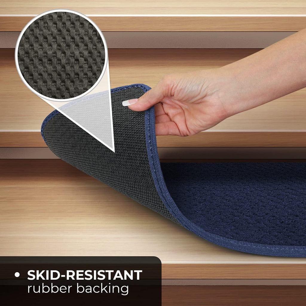 Set of 15 Navy Blue 8 Inches X 30 Inches Skid-Resistant Carpet Stair Treads W335716
