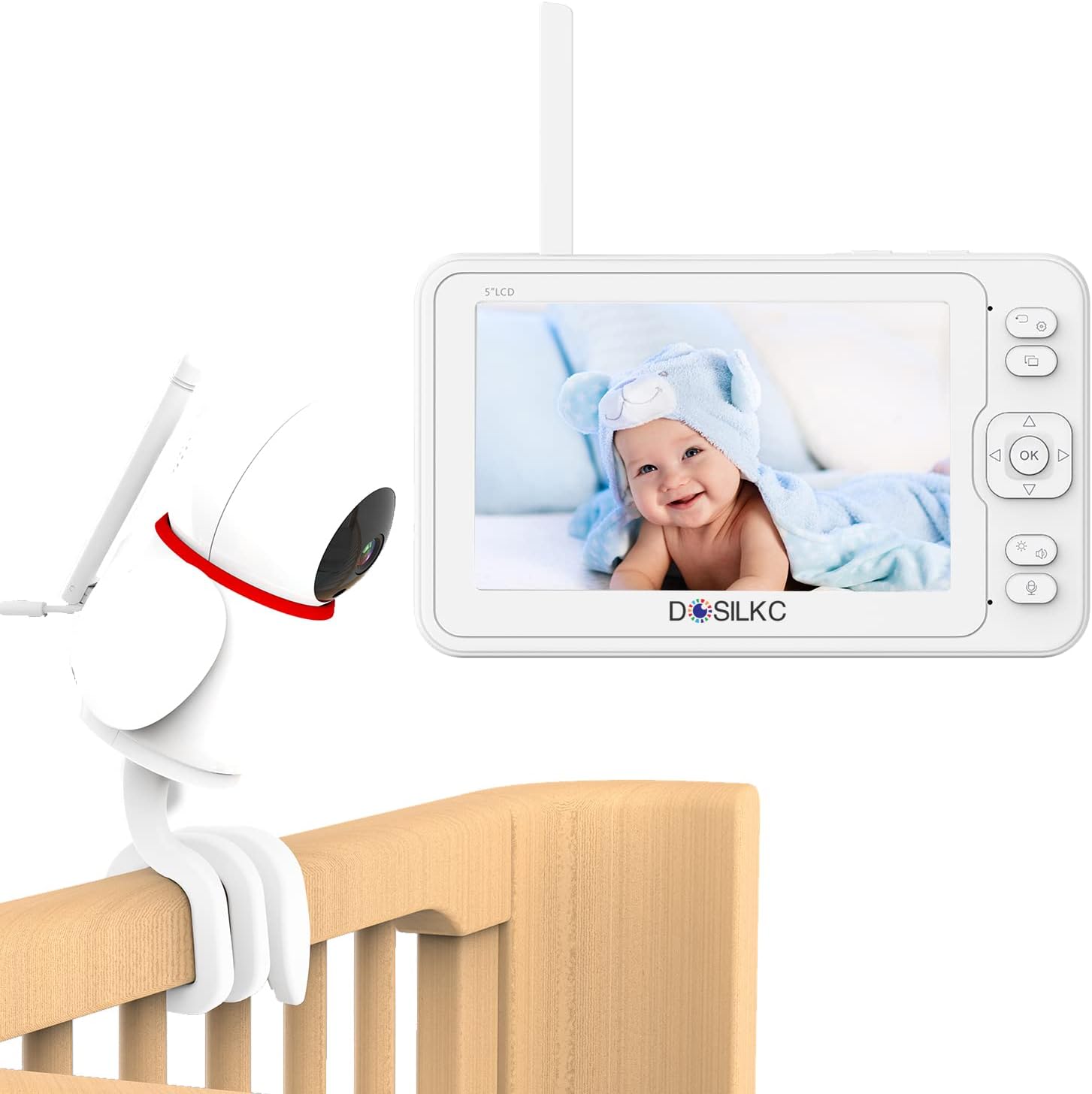 Baby Monitor with Camera and Audio, 5 HD Monitors, No WiFi/App, Night Vision, Sound and Temperature Detection, Twist Mount L239