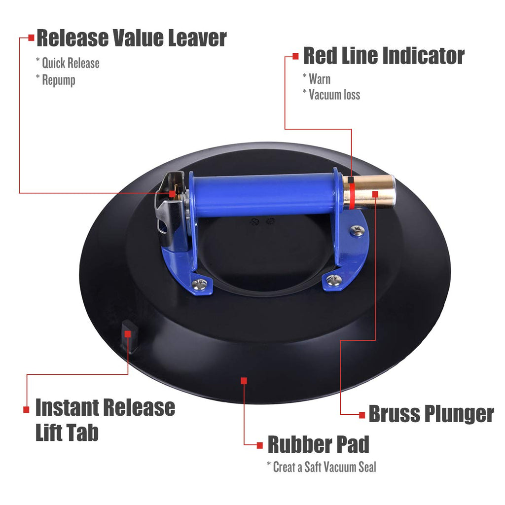 12 Super Strong Glass Suction Cup Vacuum Glass Lifter with Metal Handle and Brass Pump I492