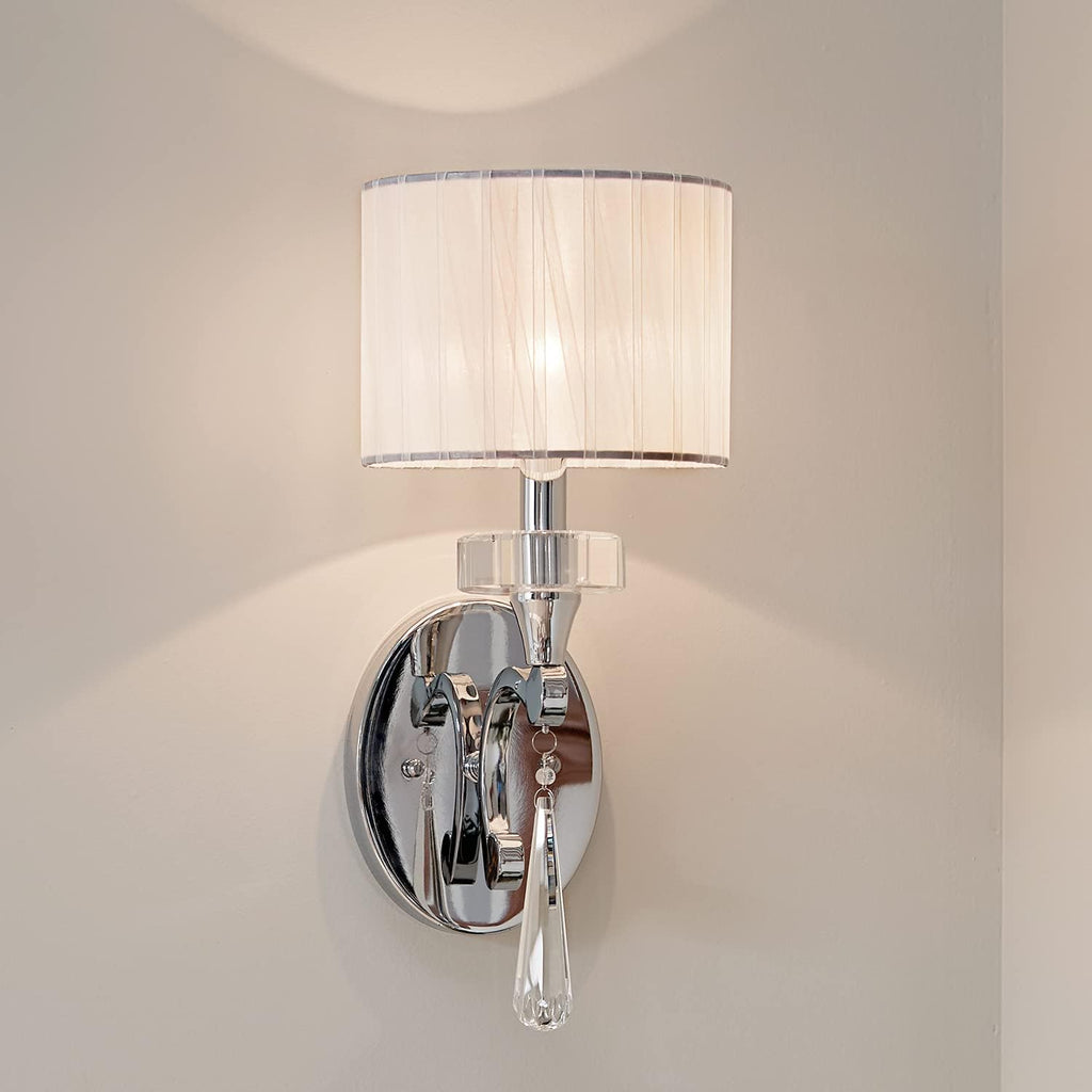 Chrome 1 Light Wall Sconce with Optical Crystal Accents and Organza Fabric U4908