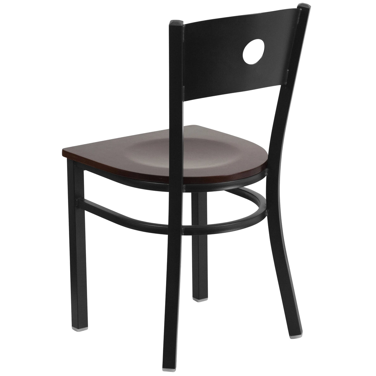 Black Circle Back Metal Restaurant Chair with Walnut Wood Seat T475460