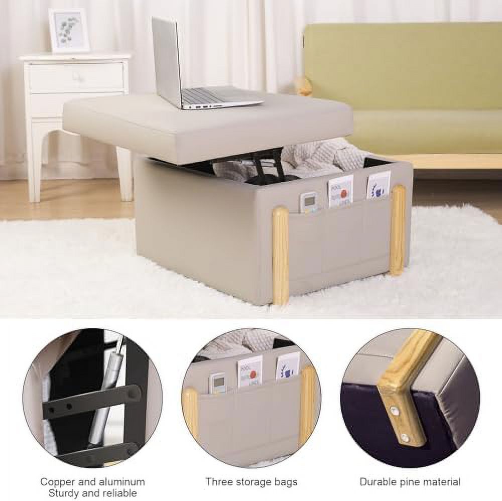 Square Faux Leather Ottoman with Lift Top B72084