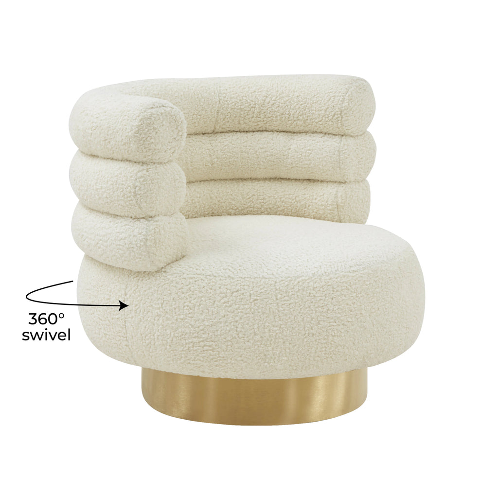 Cream Faux Shearling Swivel Chair with Gold Base H245658