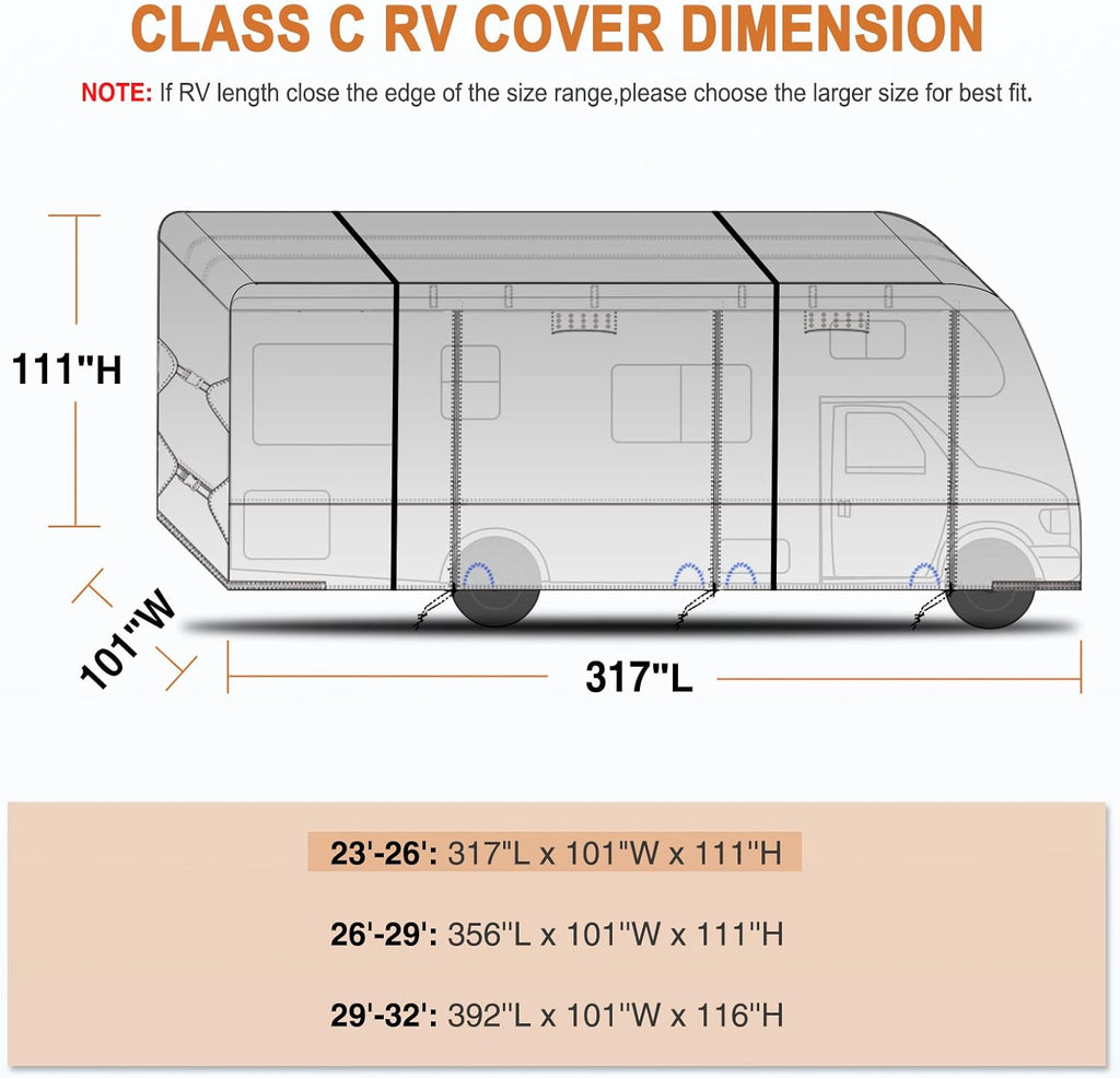 RV Cover for 26’-29’ Motorhome, Anti-UV Rip-Stop G2096
