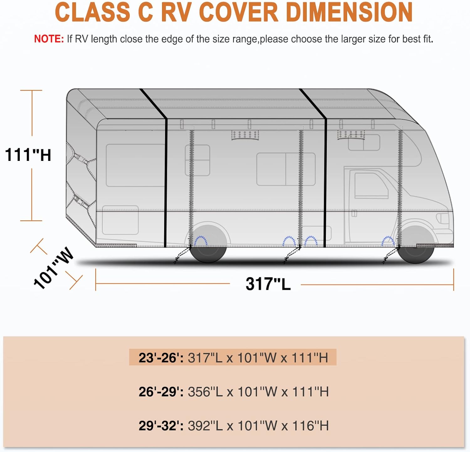 RV Cover for 26’-29’ Motorhome, Anti-UV Rip-Stop G2096