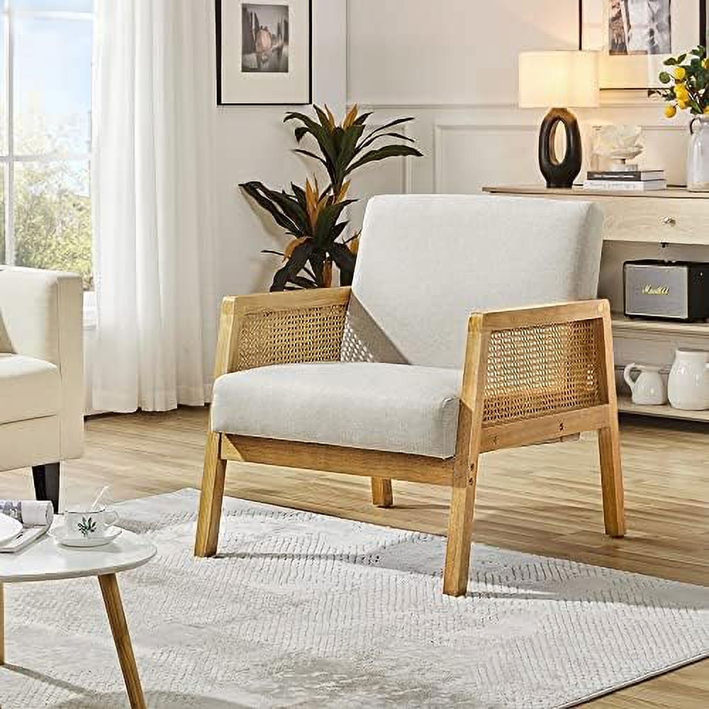 Beige Linen Accent Chair with Wood Legs N47690