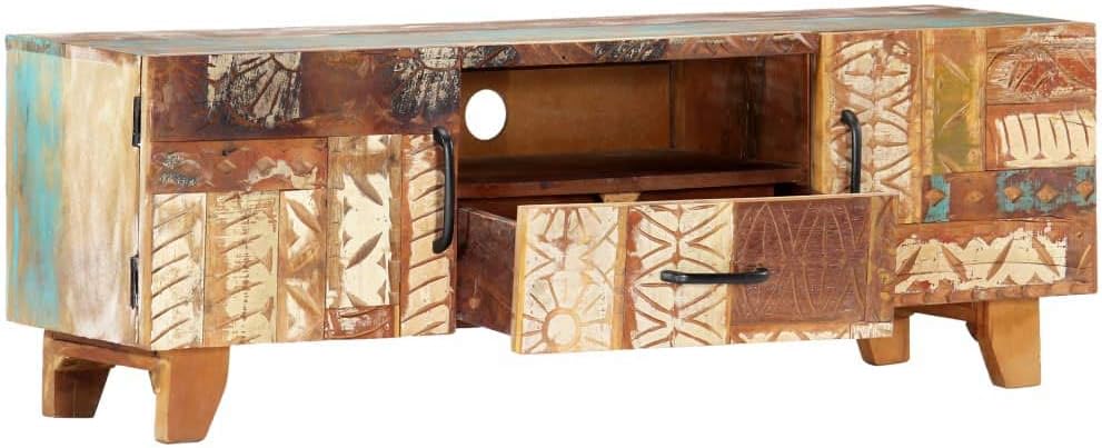 Hand Carved TV Cabinet Solid Reclaimed Wood G65557