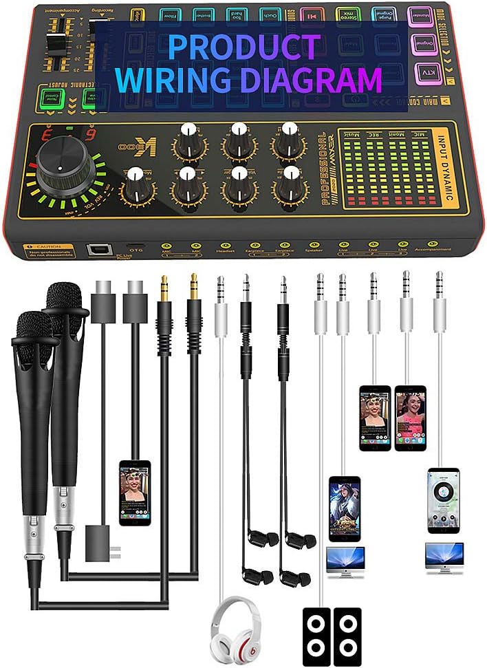 Professional Audio Mixer Sound Card with DJ Mixer Effects, Voice Changer and LED Light, Pack of 2 S285716