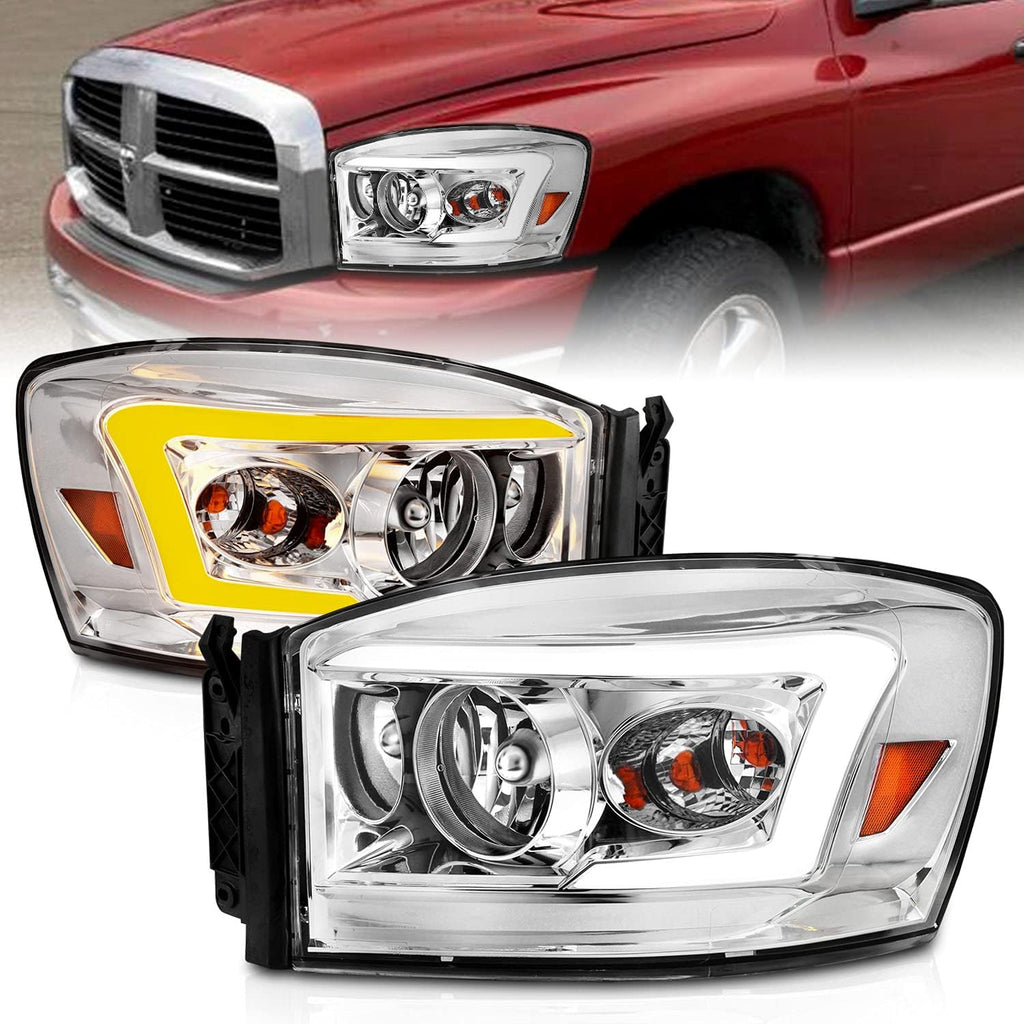 Chrome LED Tube Replacement Headlights for Ram Truck 1500 2500 3500 N177330