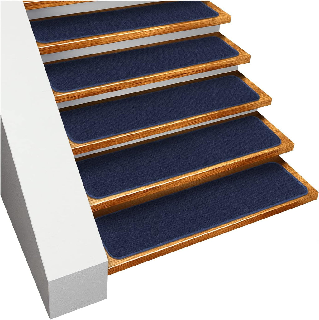 Set of 15 Navy Blue 8 Inches X 30 Inches Skid-Resistant Carpet Stair Treads W335716