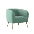 Turquoise Blue Velvet Channel-Tufted Barrel Chair I696