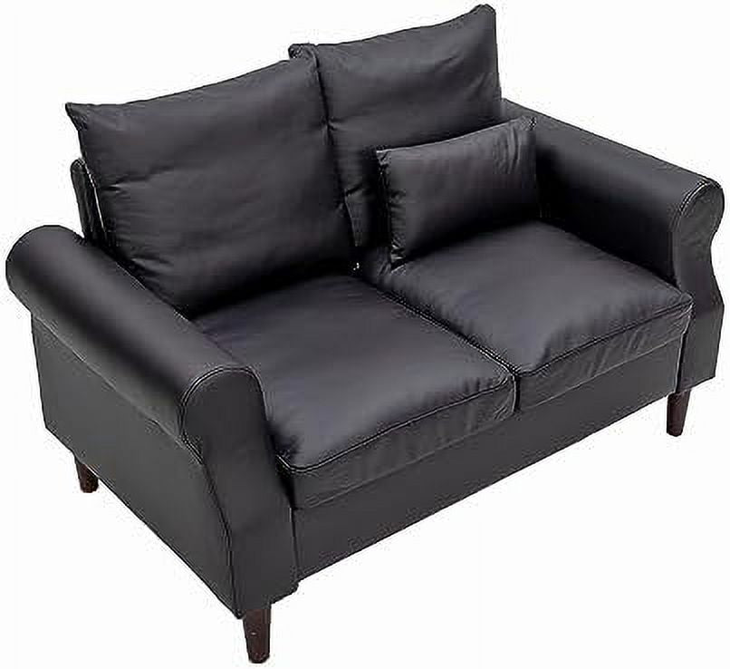 Black Faux Leather 2-Seat Sofa with Wood Leg W881